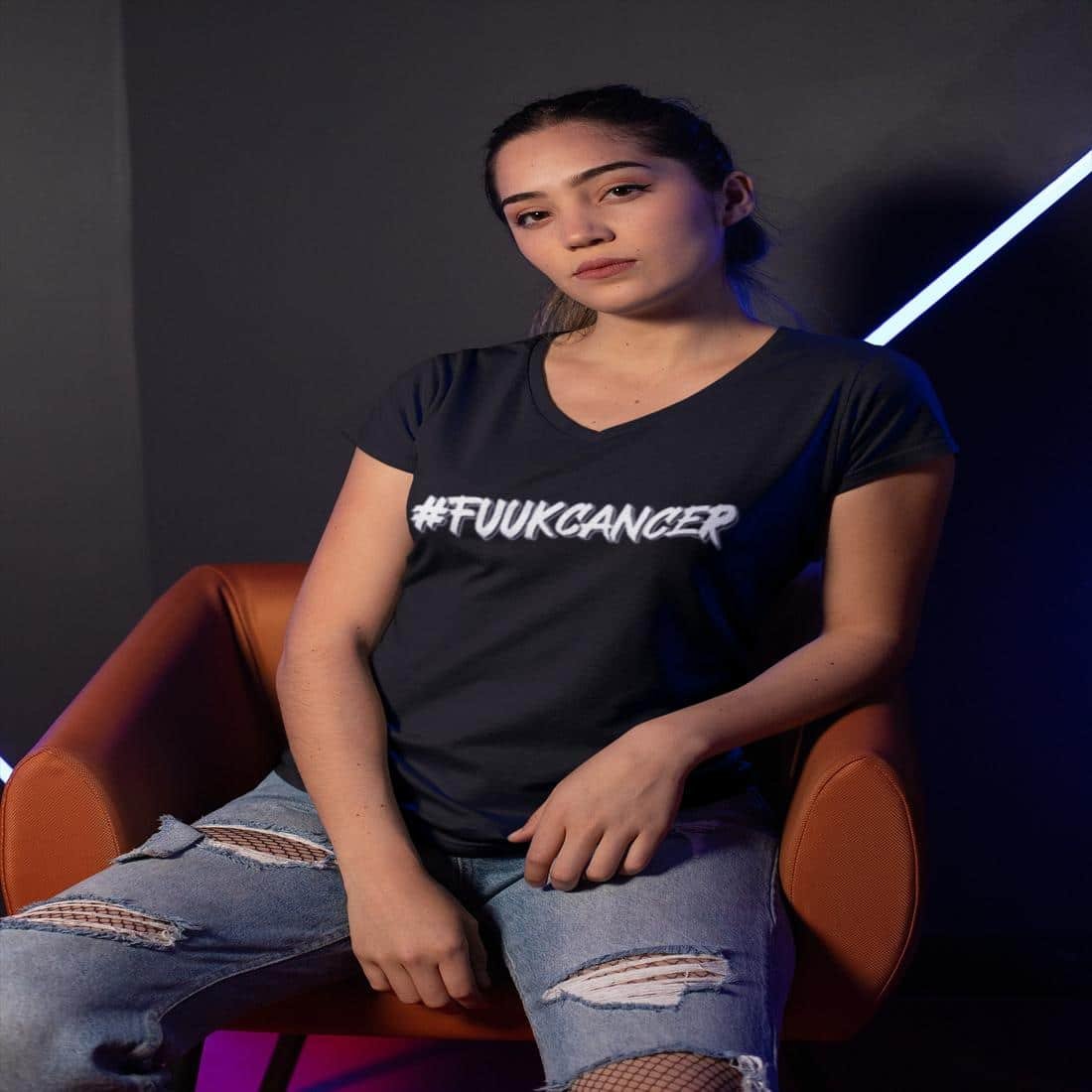 #FUUKCANCER Women V-Neck T-Shirt - Image 5