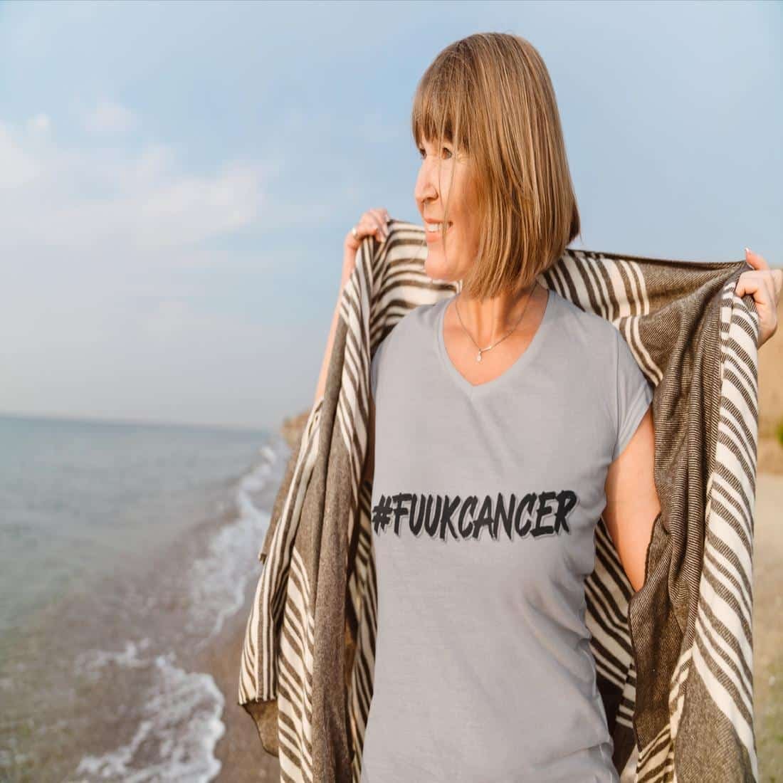 #FUUKCANCER Women V-Neck T-Shirt - Image 9
