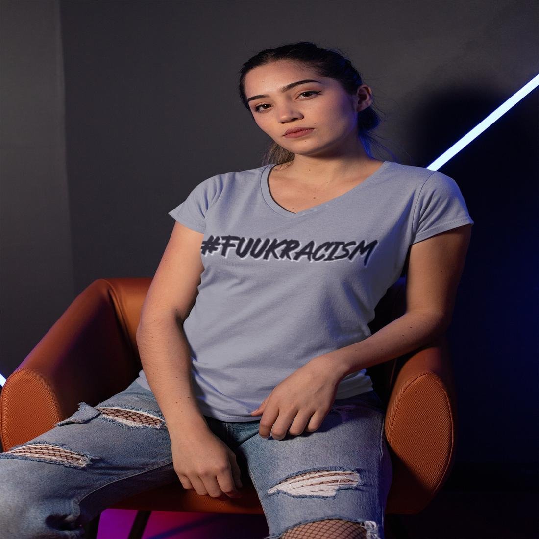 #FUUKRACISM Women V-Neck T-Shirt - Image 9