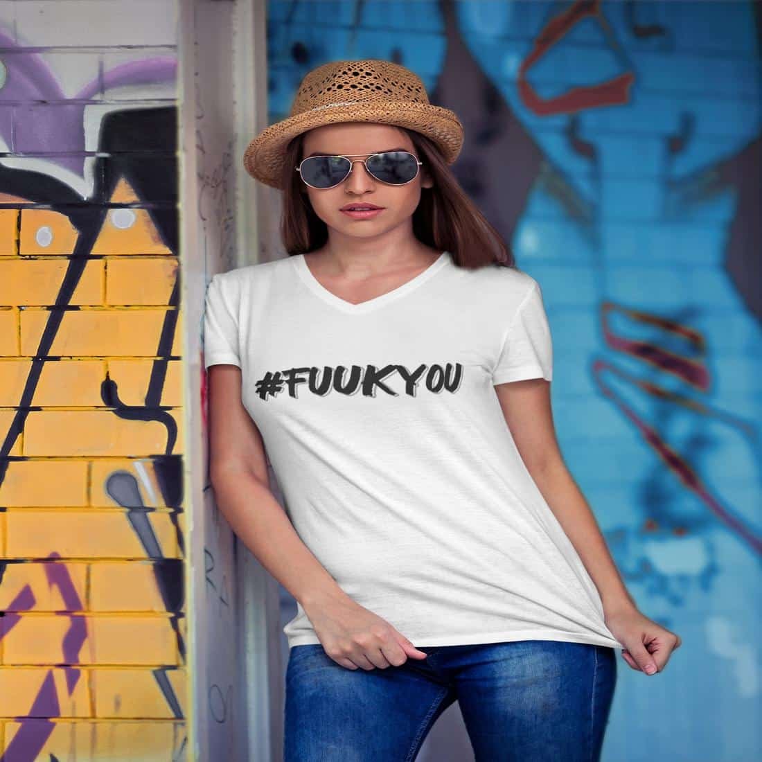 #FUUKYOU Women V-Neck T-Shirt